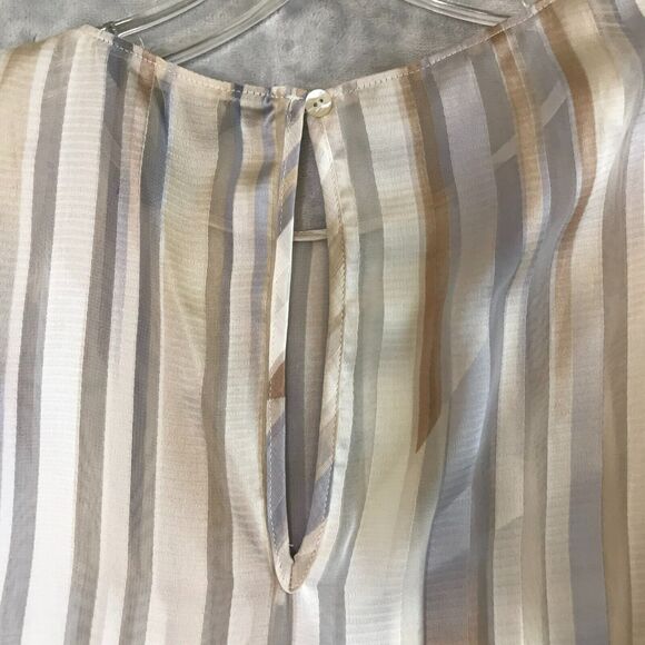 White House Black Market Top Womens XS Tan Gray Stripe Semi Sheer Sleeveless - Picture 7 of 7